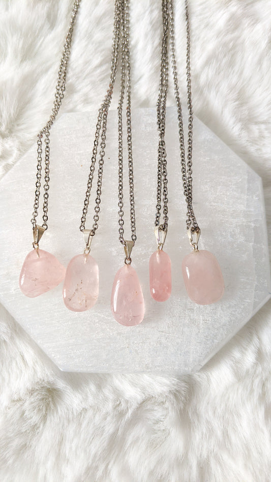 Natural Rose Quartz Mini Tumbled Necklace, short